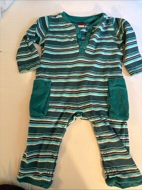 Tea Collection Teal and White Striped Baby One-Piece Footie